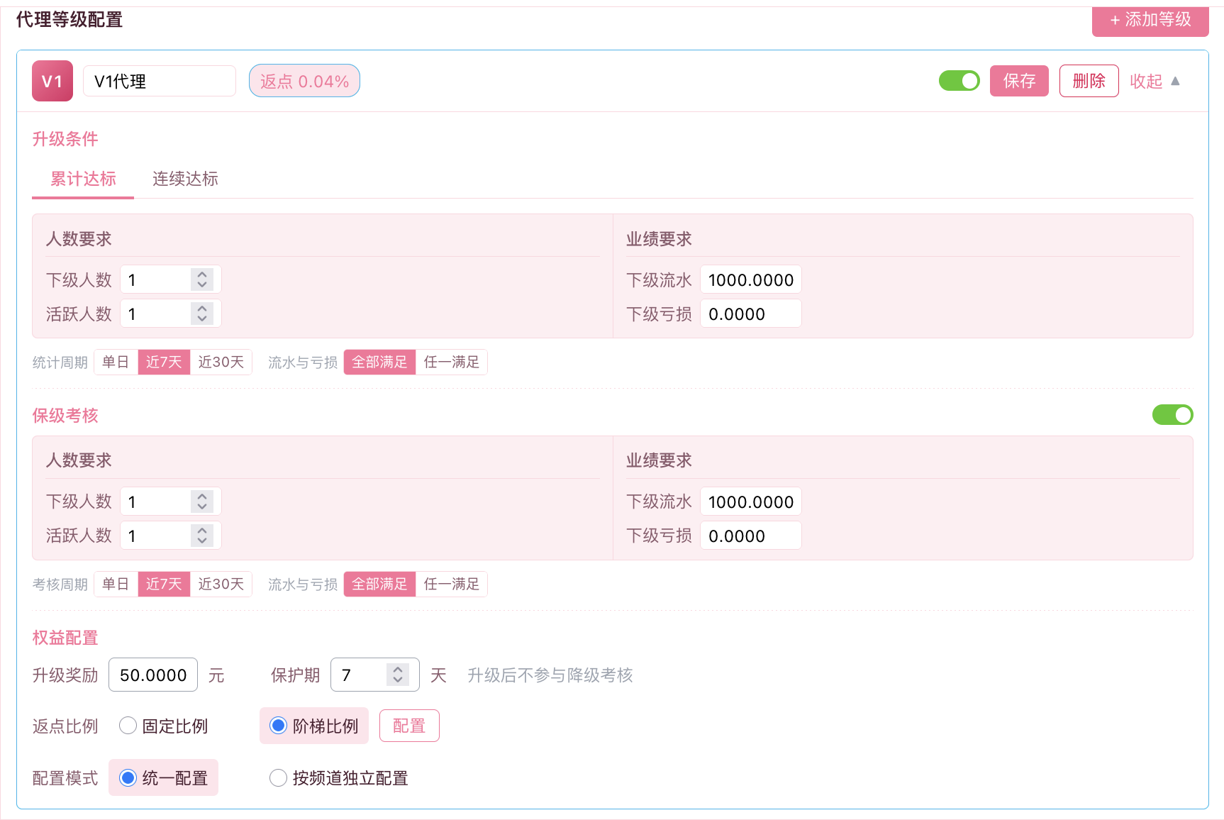 各等级设置